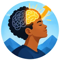 Mindset Transformation icon: a profile with tangled thoughts turning into a bright, clear idea